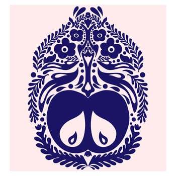a blue and white floral pattern on a pink background vector