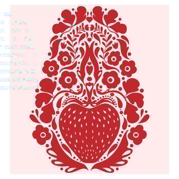 a red and white pattern with a strawberry vector
