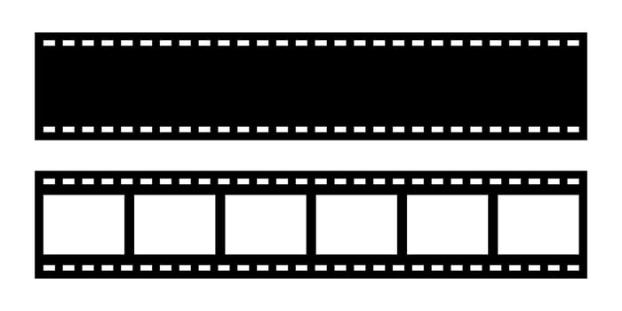 Film strip design in a seamless illustration style, displayed over a white background with alpha channel support. vector