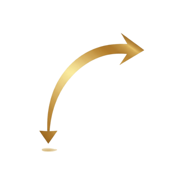 Golden curved arrow pointing down and to the right png