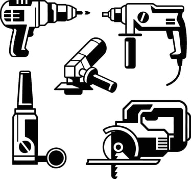 Collection of power tools for construction and diy projects illustration vector