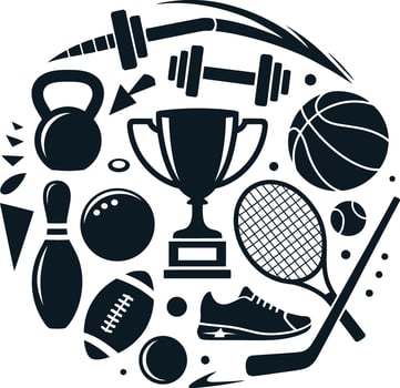 Collection of sports equipment and symbols of victory illustration vector