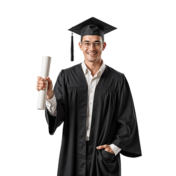 A man in a graduation gown holding a diploma png