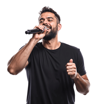 A man with a beard singing into a microphone png