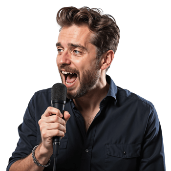 A man is singing into a microphone png