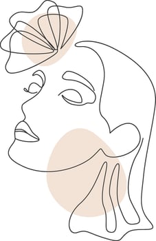 Woman Face With Flower Line Art Illustration vector