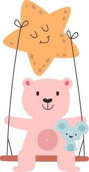 Bear And Mouse On Star Swing vector