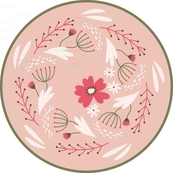 Blooming Flowers Circle Tag Flat Illustration Hand Drawn Icon vector