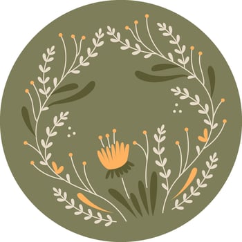Blooming Flowers Circle Tag Hand Drawn vector