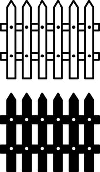 Fence Icons. Black and White Illustrations. Wooden Fence for Delimiting Territory, Security from Prying Eyes. Concept Protection vector