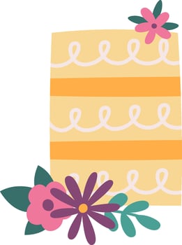 Cake With Flowers Flat Illustration Icon vector