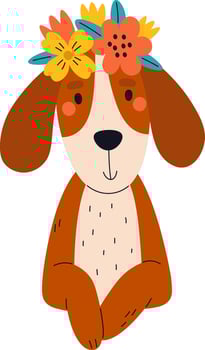 Dog With Flowers Headband Illustration vector