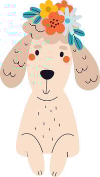 Dog With Flowers Headband Flat Illustration Hand Drawn Icon vector