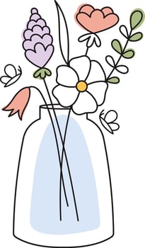 Flat Illustration Vase With Flowers Outline vector