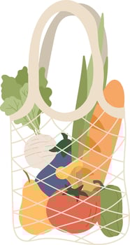 Mesh Bag With Products Flat Illustration Hand Drawn Icon vector
