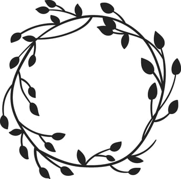 Floral Circle Frame Wreath Silhouette Flat Illustration Hand Drawn Icon vector