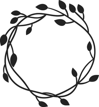 Flat Illustration Hand Drawn Icon Floral Circle Frame Wreath Silhouette vector