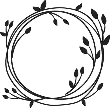 Drawn Floral Circle Frame Wreath Silhouette vector