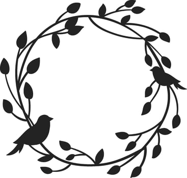 Floral Circle Frame Silhouette With Birds Flat Illustration Hand Drawn Icon vector