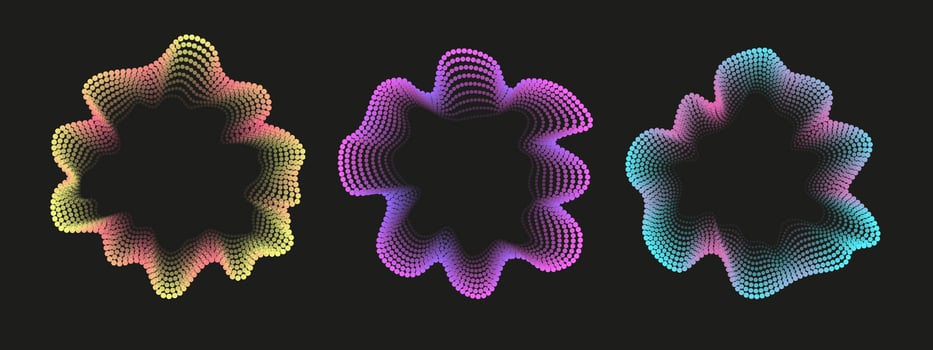 neon circular equalizer with dotted wave pattern. Audio spectrum for music apps, voice signals, and radar graphics vector