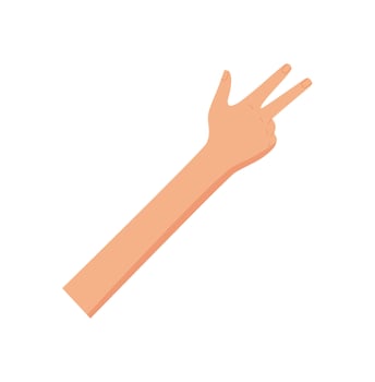 Flat style human hand gesture with three fingers up. Bare palm showing number 3 and symbolizing counting. Isolated on white background, ideal for education, math concepts, and professional materials vector