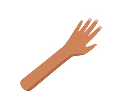 Cartoon flat Open hand with fingers spread symbolizes support and equality. A gesture of unity and connection represents human solidarity. This colorful concept shows diverse culture open aid, vector