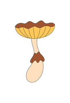 Groovy y2k psychedelic mushroom sticker cartoon graphic style with yellow color. Funky magic element, trippy retro vibe, bold design for playful art and vintage decor, perfect for trendy creative vector