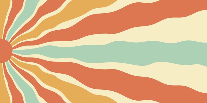Groovy retro sun burst style with orange and yellow color. Abstract sun ray and sunshine wave flow through a horizontal background. Y2k groovy influence create a vibrant look, perfect for cool modern vector