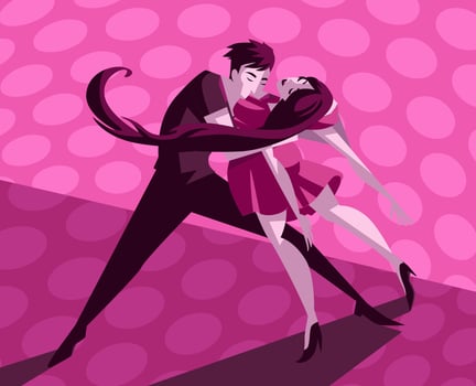 Couple dancing on a pink background vector
