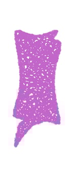 Wavy organic crayon sketch bubble in abstract style forms an irregular rectangle with a playful message and talk accent. Graphic element creates a bold speech concept in violet for text or creative vector