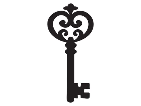 Black silhouette of vintage key lock isolated on white background. concept of antique design, security, ornate home decor, graphic illustration, historical icon, design element vector
