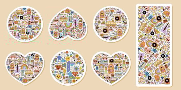 Colorful sticker designs in various shapes vector
