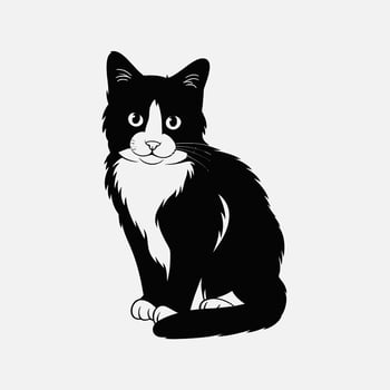 A charming tuxedo cat isolated on white background, showcasing its elegant black and white coat and captivating green eyes, a perfect representation of feline grace vector