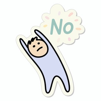 Cartoon illustration of a man with his arms raised and the word no above him isolated on white background perfect for expressing disagreement, rejection, or protest vector