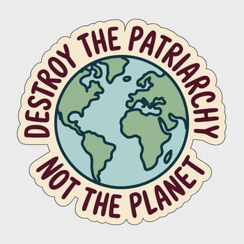 Feminist sticker design isolated on white background featuring the earth with the quote destroy the patriarchy, not the planet for environmental and social justice activism vector