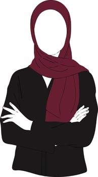 Woman wearing maroon hijab and black outfit with crossed arms illustration vector