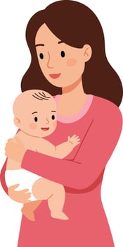 Mother holding baby in arms illustration for family care and motherhood concept in warm pink tones vector