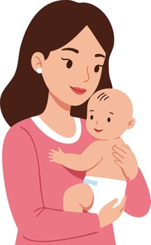 Mother holding baby child in pink sweater celebrating motherhood and parental love illustration vector