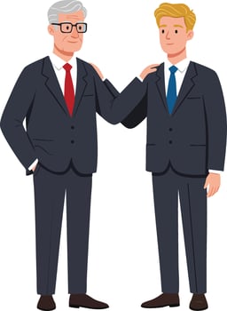 Businessmen in formal suits showing support and mentorship in office environment illustration vector
