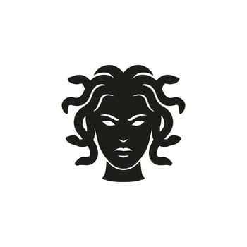 Medusa head silhouette mythological symbol black design, vector