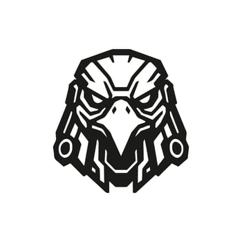 Black logo of robotic eagle head mecha cyberpunk on white background, vector