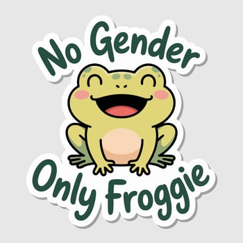 A cute cartoon frog with the words no gender only froggie isolated on white background, promoting inclusivity, diversity, and the joy of being oneself vector