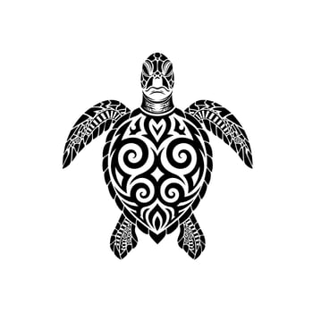 A tribal turtle design isolated on white background, showcasing intricate patterns and symbolizing the beauty of marine life, perfect for art, tattoo, or decoration projects vector