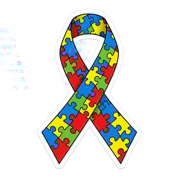 Autism awareness ribbon made of colorful puzzle pieces isolated on white background to support autism awareness, acceptance, and inclusion of people with autism spectrum disorder vector