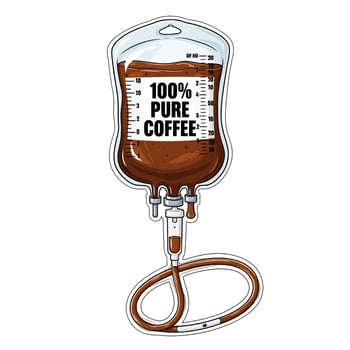 100 pure coffee iv drip bag isolated on white background, a humorous concept for caffeine addiction and the need for a morning energy boost vector
