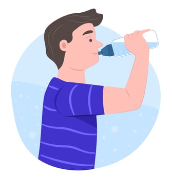 Young Man Drinking Pure Water from Drinking Water Bottle for Quench Thirst and Healthcare Concept Illustration Clip Art vector