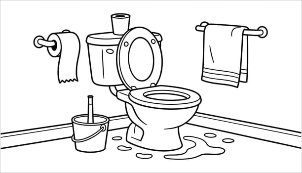 Toilet Bathroom Coloring Page Clean Bathroom Line Art Illustration vector