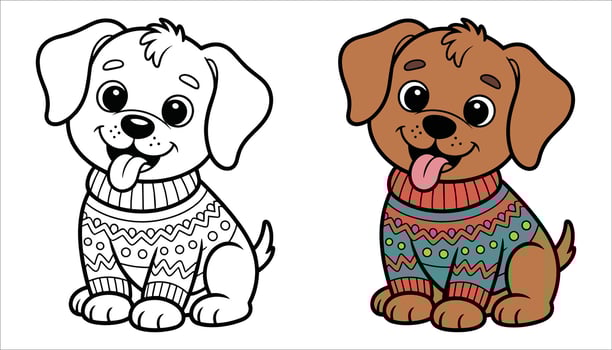 Cute Puppy Dog Cartoon Christmas Sweater Pet Illustration for Kids vector