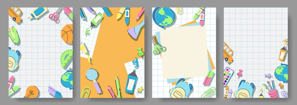 Background Template set with flat School Supplies. Back to School. Illustration Background for Sale, Web, Card, flyer with School Supplies. Education Art Design Cover. vector