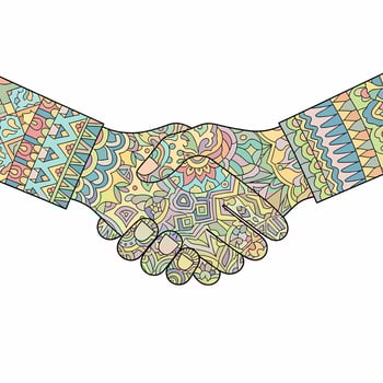 Artistic Handshake Illustration with Intricate Pastel Mandala and Geometric Patterns vector